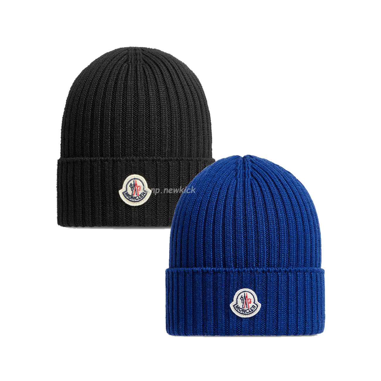 Moncler Logo Patch Ribbed Knit Beanie Black Blue (1) - newkick.cc